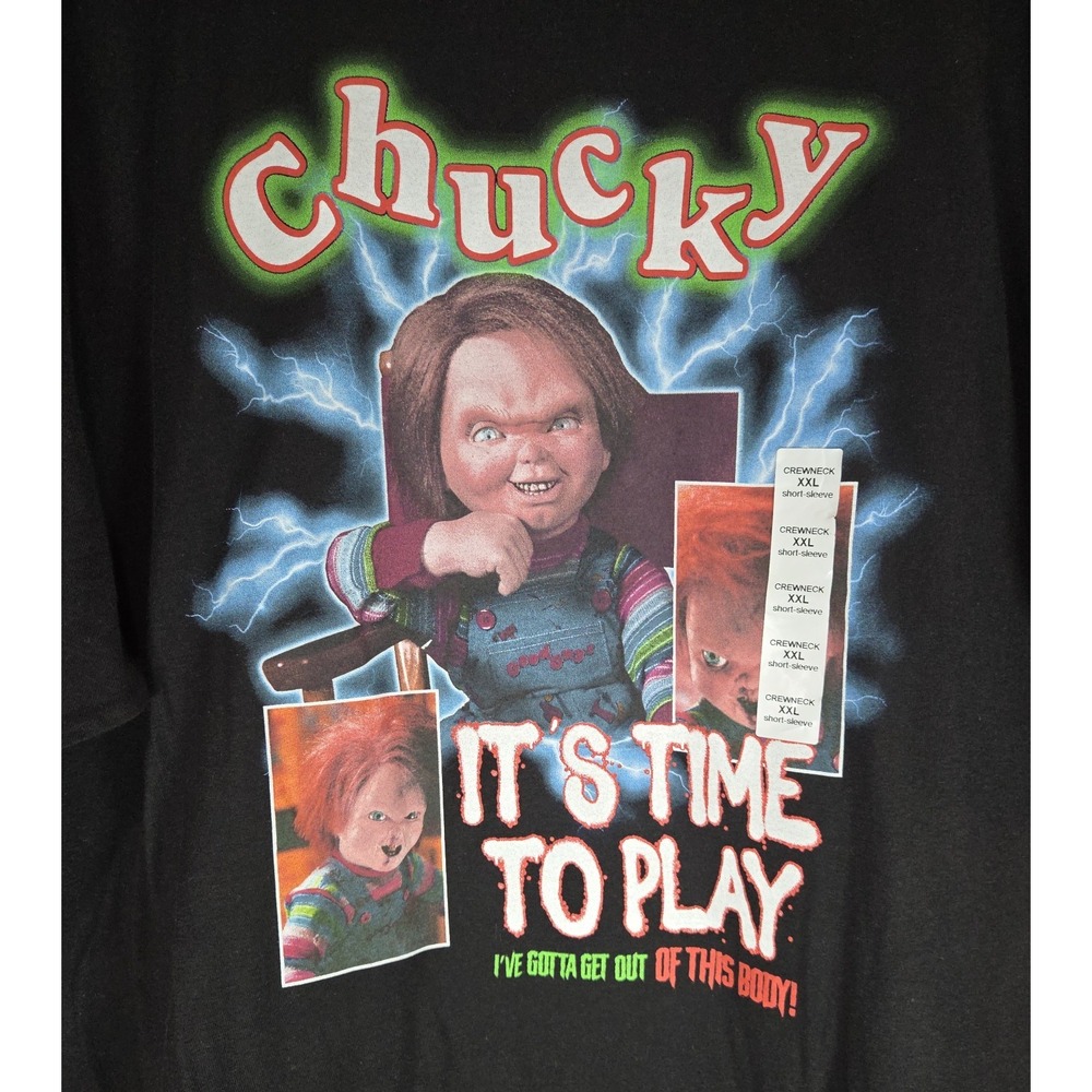 Chucky T-Shirt Mens XXL Black "It's Time To Play" Short Sleeve Tee Halloween NWT - Picture 3 of 5